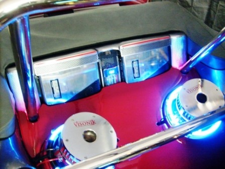 Amps, voltmeter and sub-surrounds light up with blue light