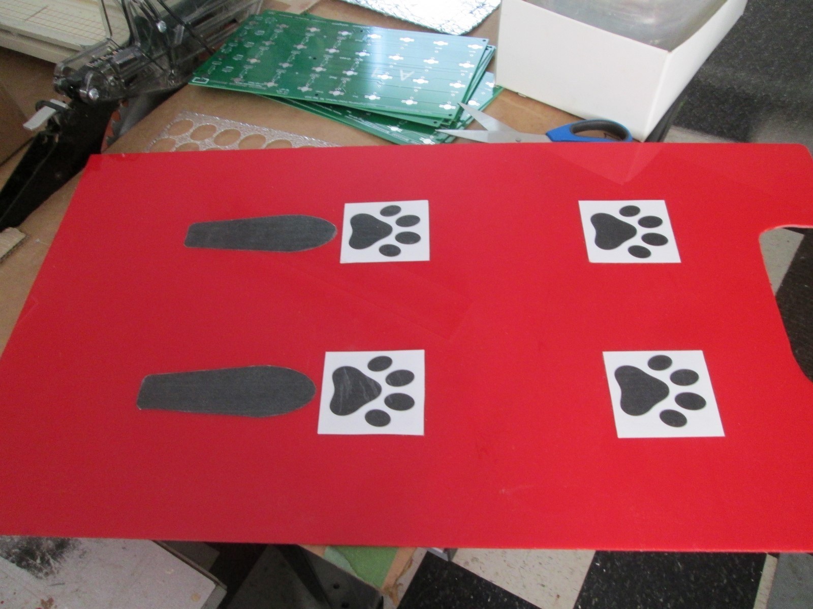 I got the red plastic acrylic for the back, from a scale I made for the dog.  (Plastic was too slippery for her).
